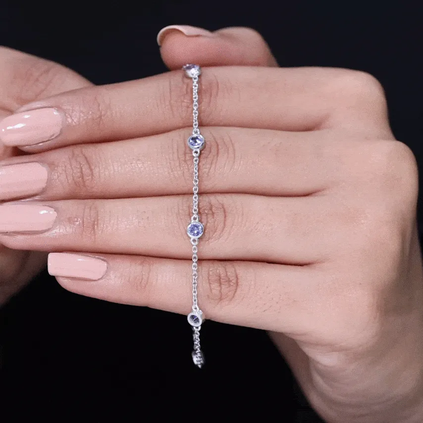 1 CT Bezel Set Tanzanite Seven Stone Station Chain Bracelet