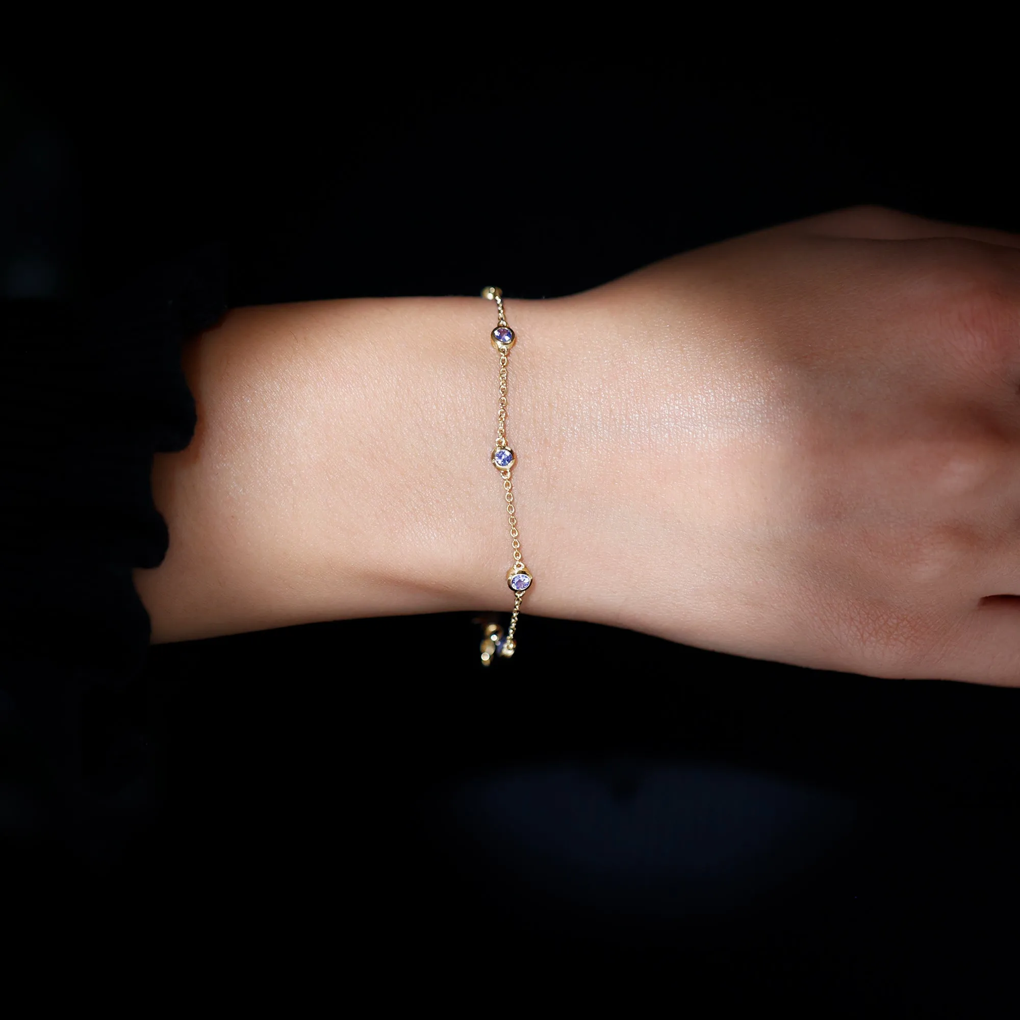 1 CT Bezel Set Tanzanite Seven Stone Station Chain Bracelet
