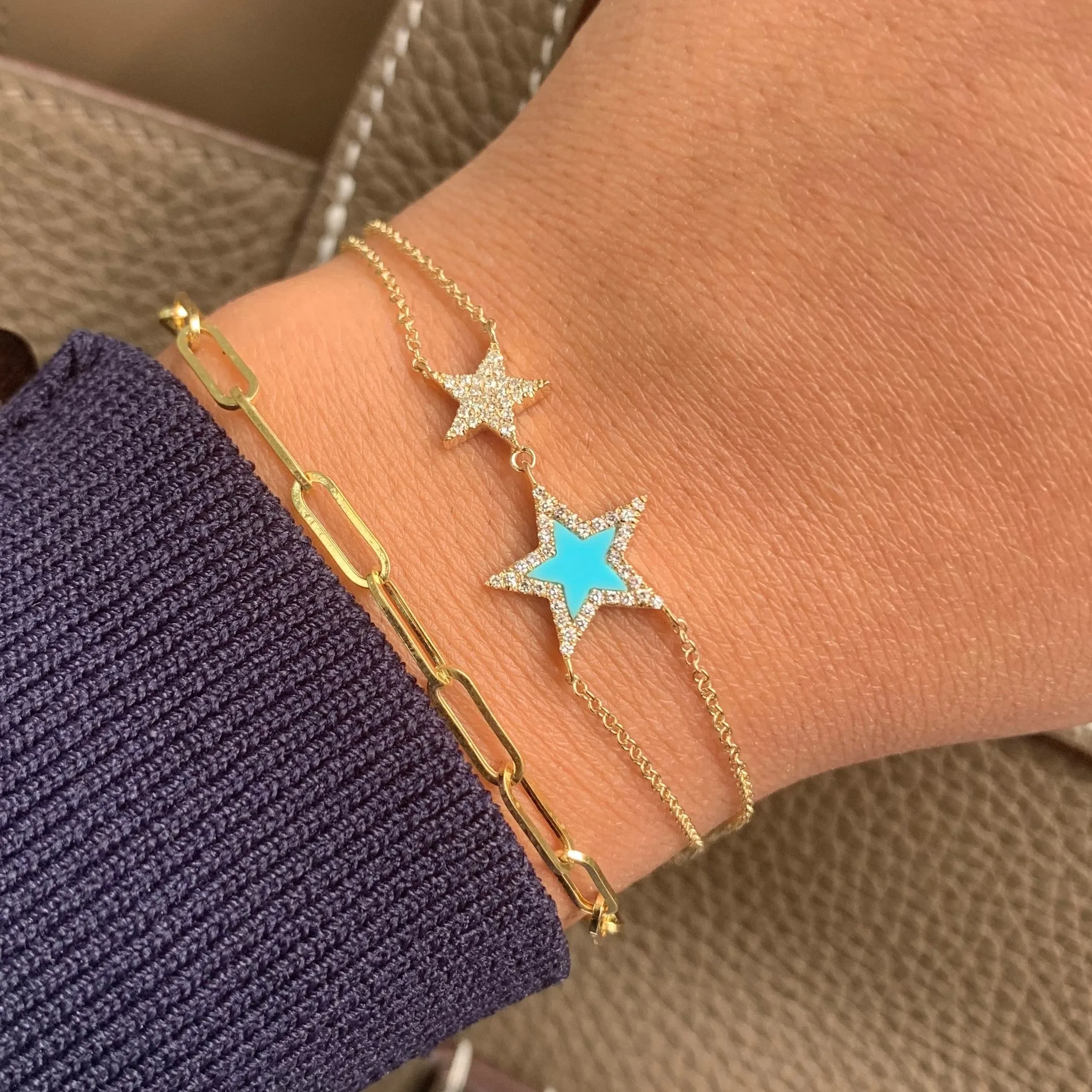 14k Gold Turquoise & Diamond Star Bracelet