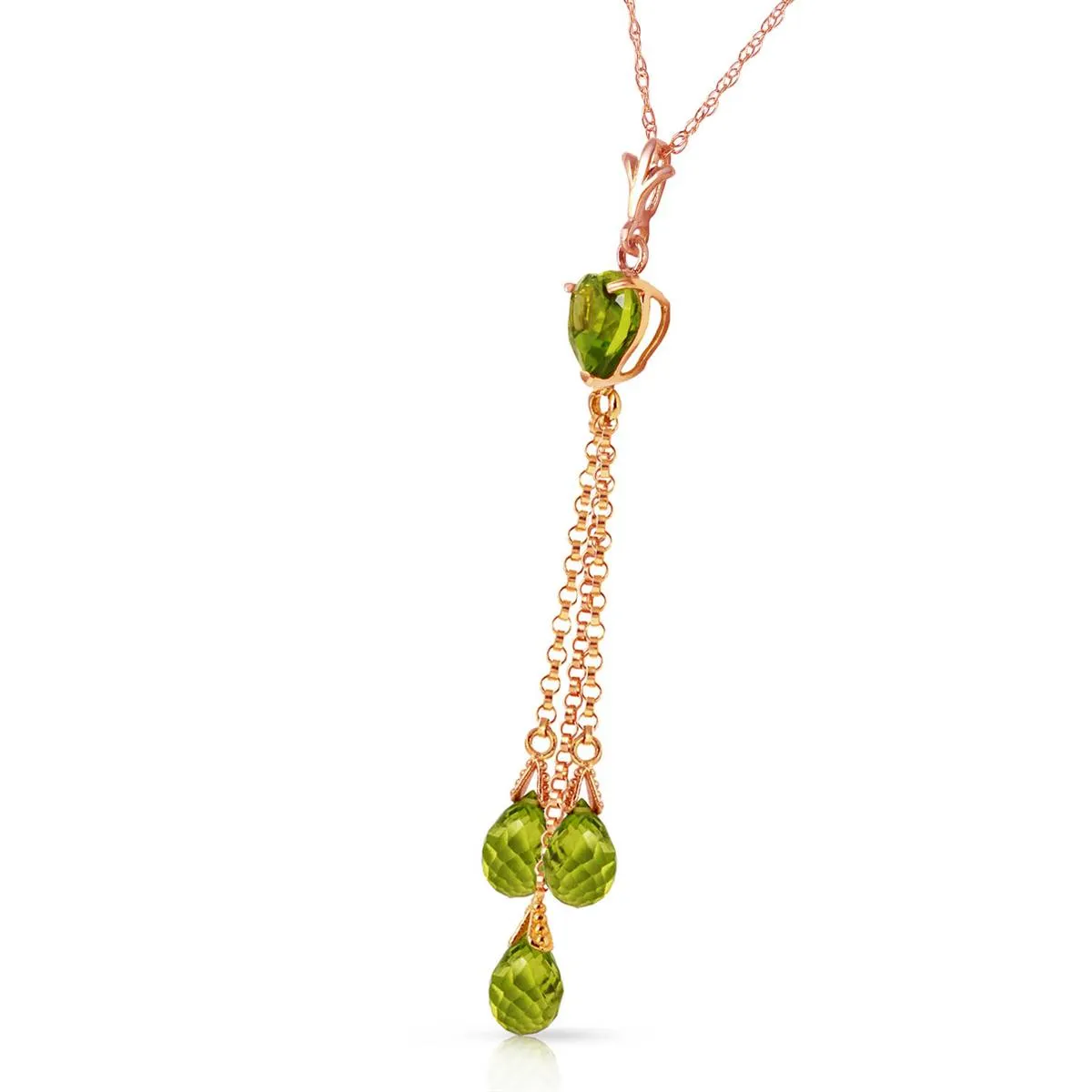 14K Solid Rose Gold Briolette Peridot Necklace Series