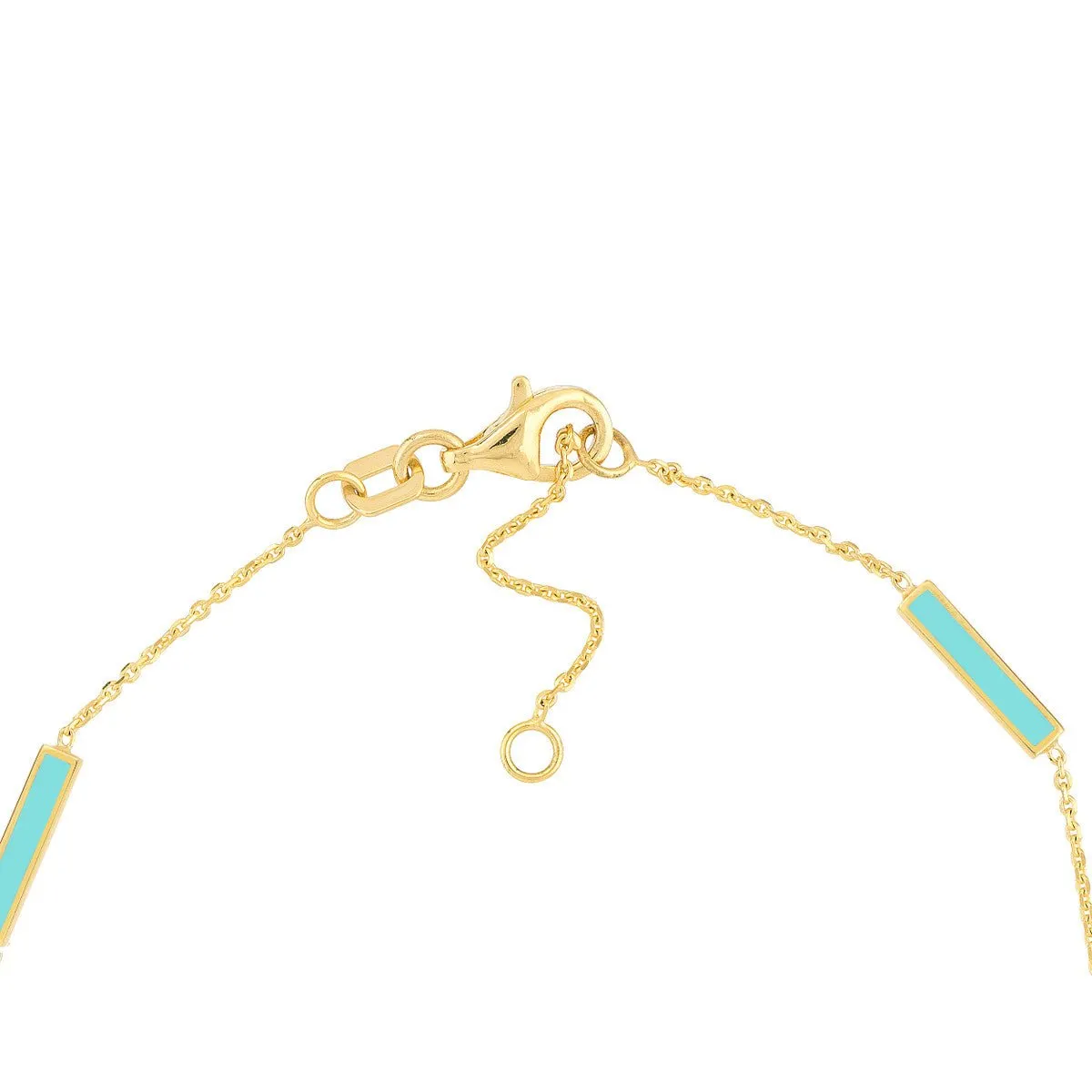 14K Yellow Gold Lt Turquoise Enamel Alternating Bar Stations Adjustable Bracelet