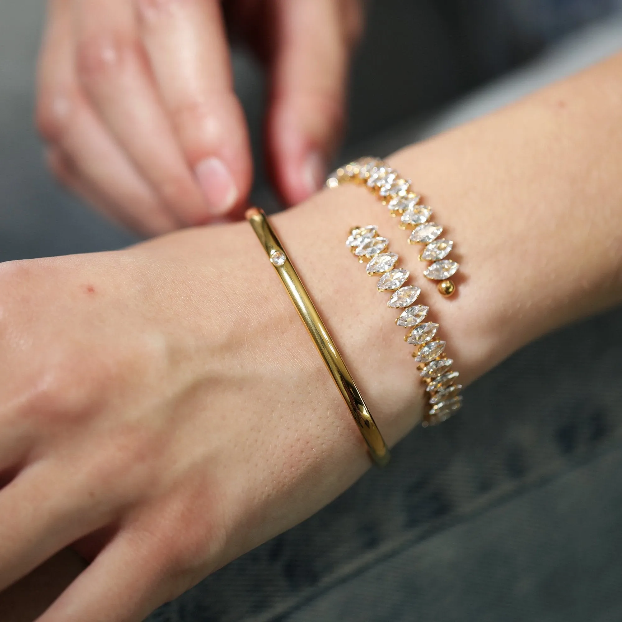 18k Gold-Filled Zircon Baguette Bangle