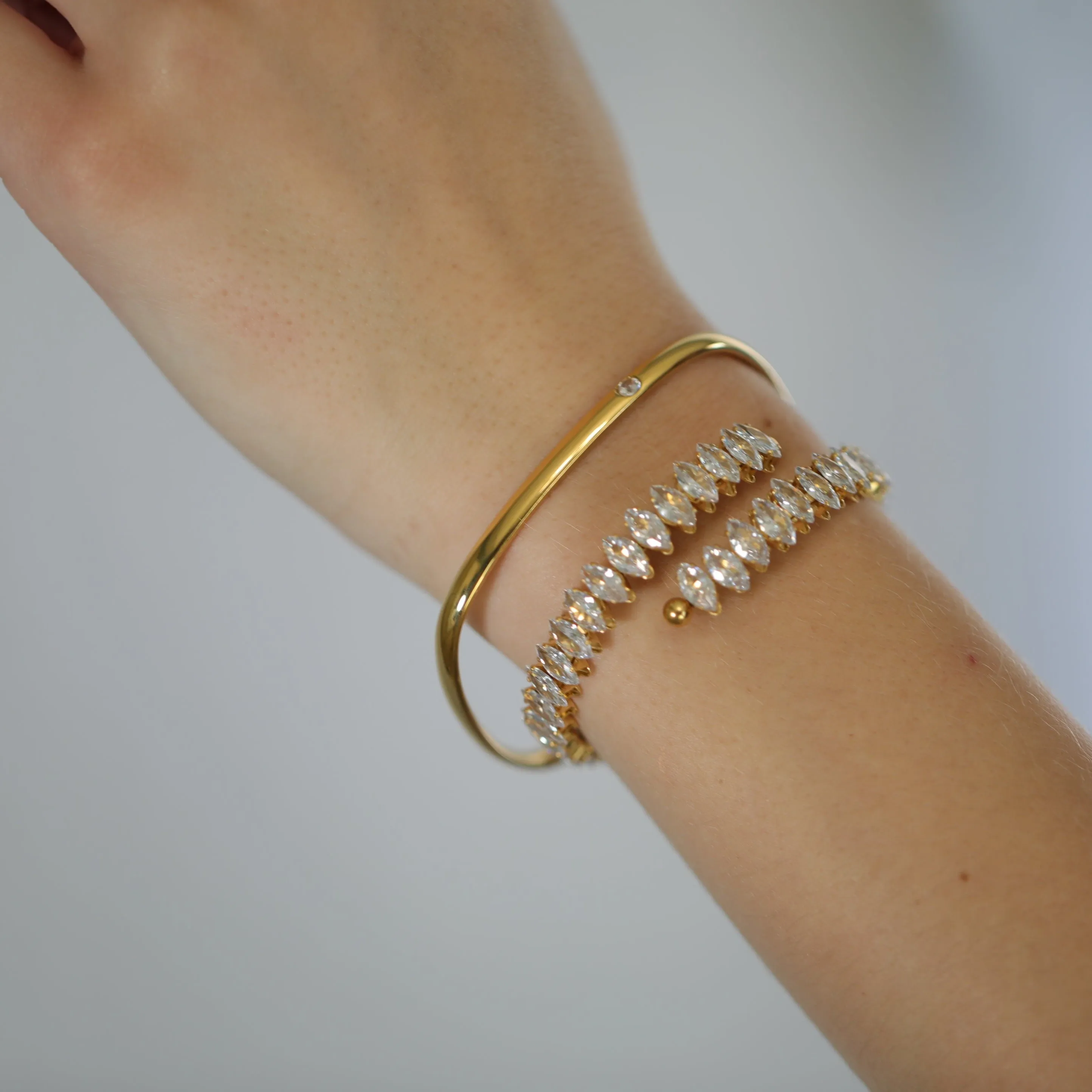 18k Gold-Filled Zircon Baguette Bangle