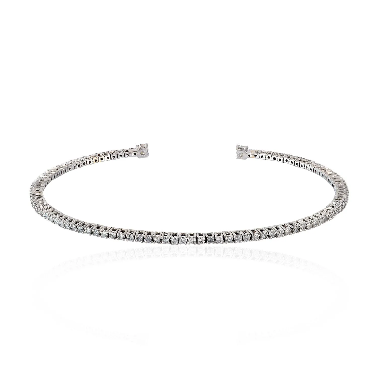 18K White Gold Tennis Cuff Bracelet Prong Natural Diamond Jewelry For Her