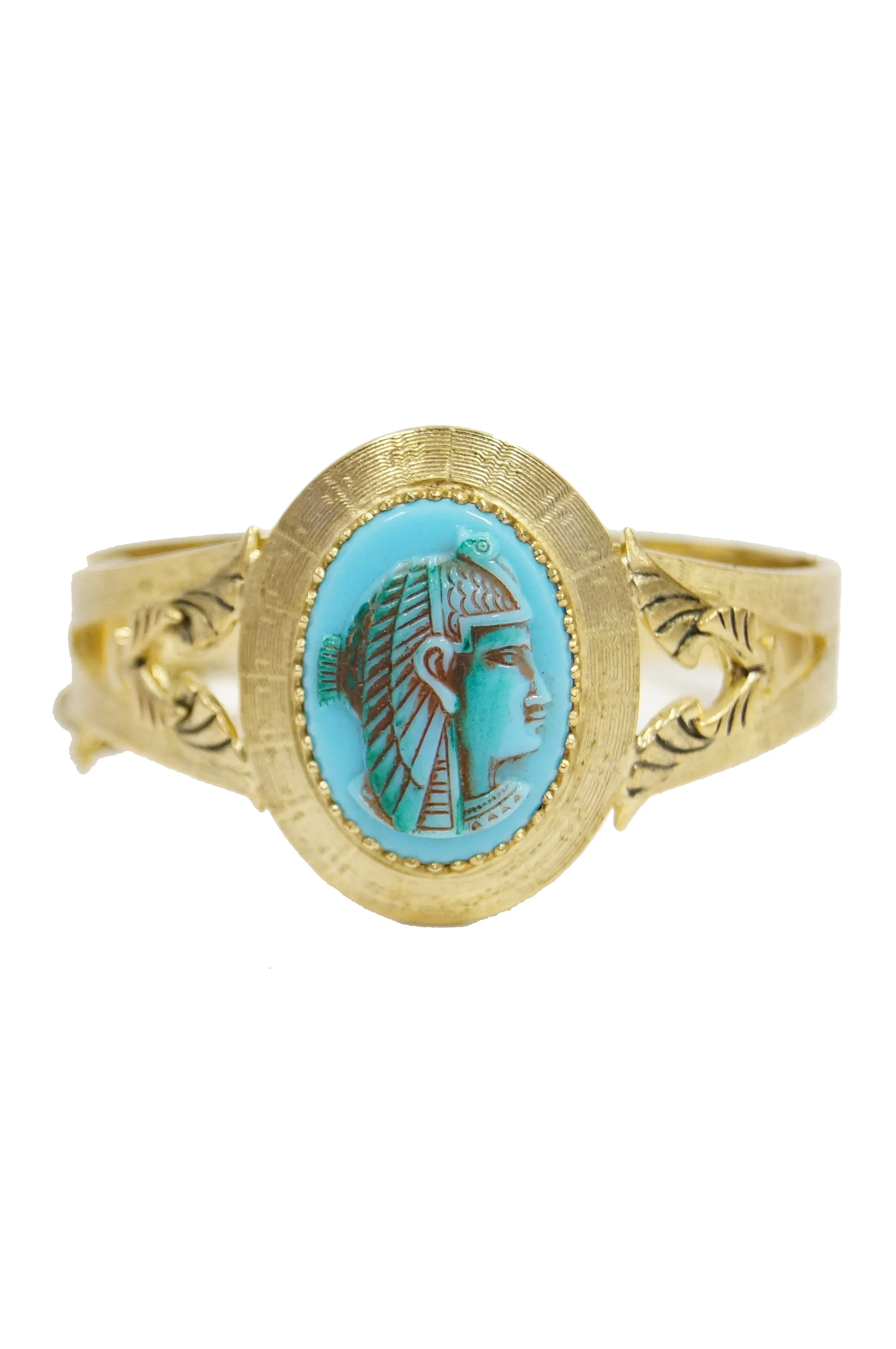 1970s Whiting & Davis Egyptian Revival Isis Cameo Necklace and Bracelet