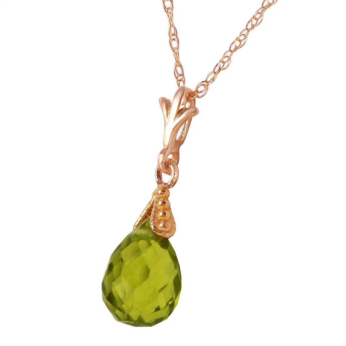 2.5 Carat 14K Solid Rose Gold Necklace Briolette Peridot