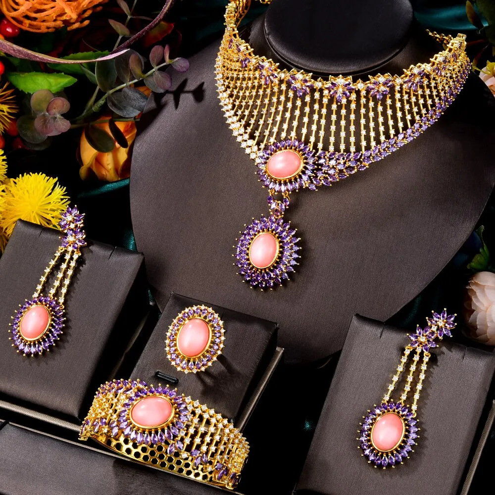 4PCS Real Coral Pink Jewelry Set