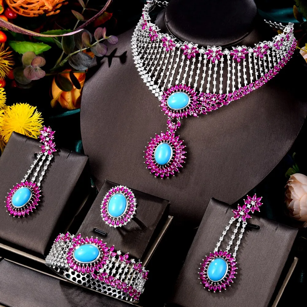 4PCS Real Coral Pink Jewelry Set