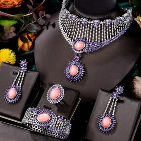4PCS Real Coral Pink Jewelry Set