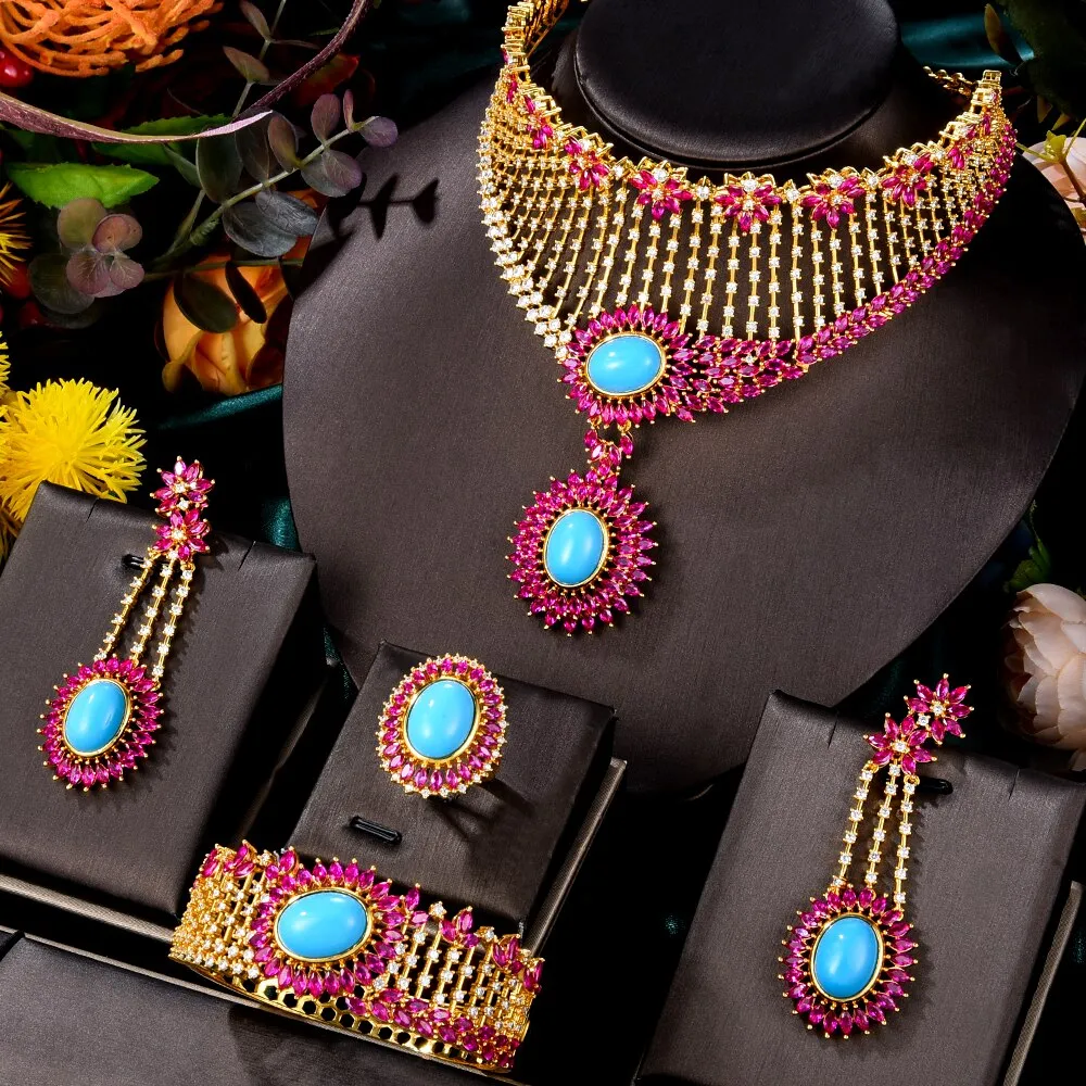 4PCS Real Coral Pink Jewelry Set