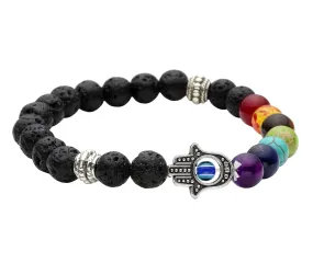 7 Chakras Bracelet Red Lava Stone Hamsa Hand Fatima Black Kabbalah Charm Yoga Jewelry Lucky Jewish Bracelet Kabbalah Reiki Healing 7-8 in.