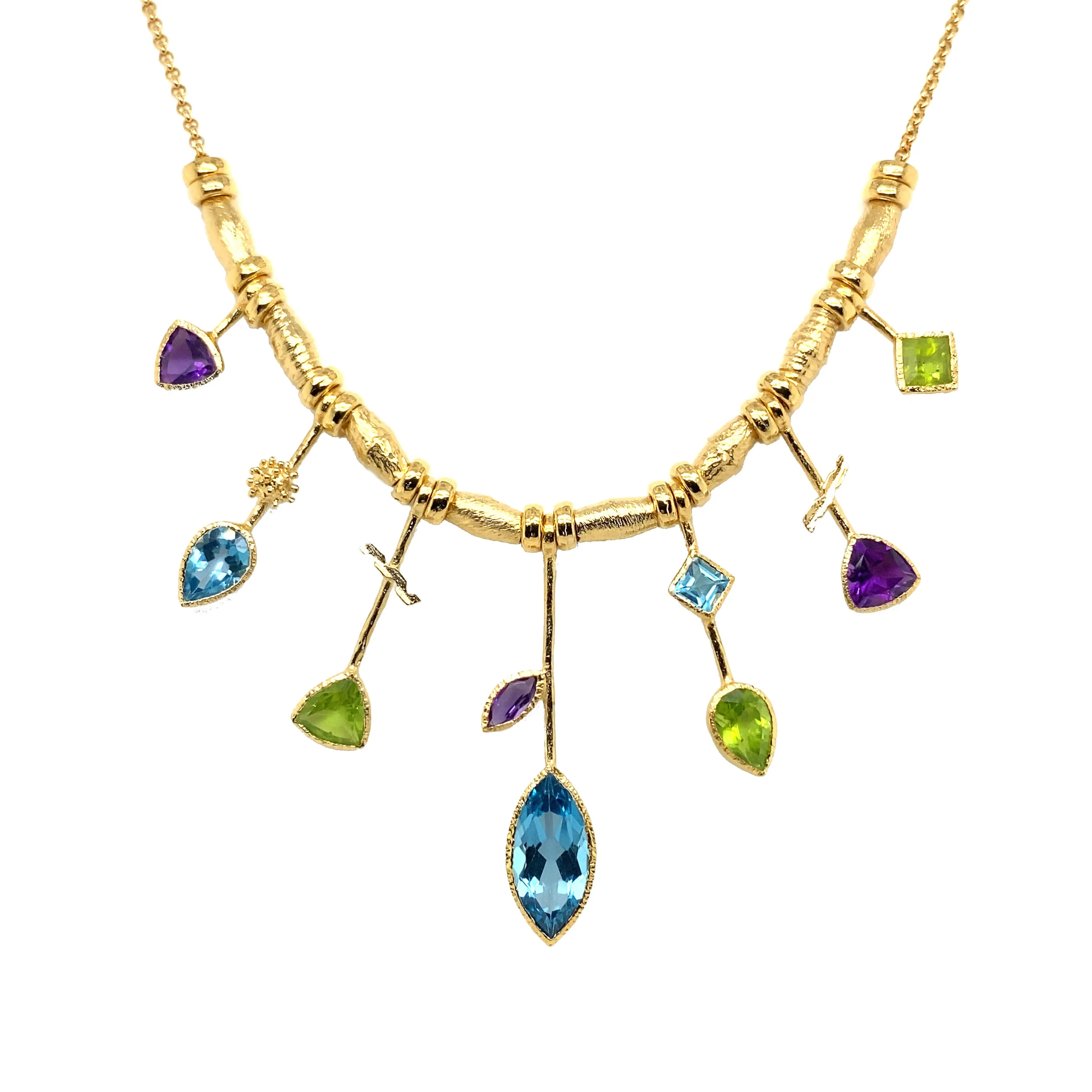 7 Stick Edge Necklace - Blue Topaz, Gold