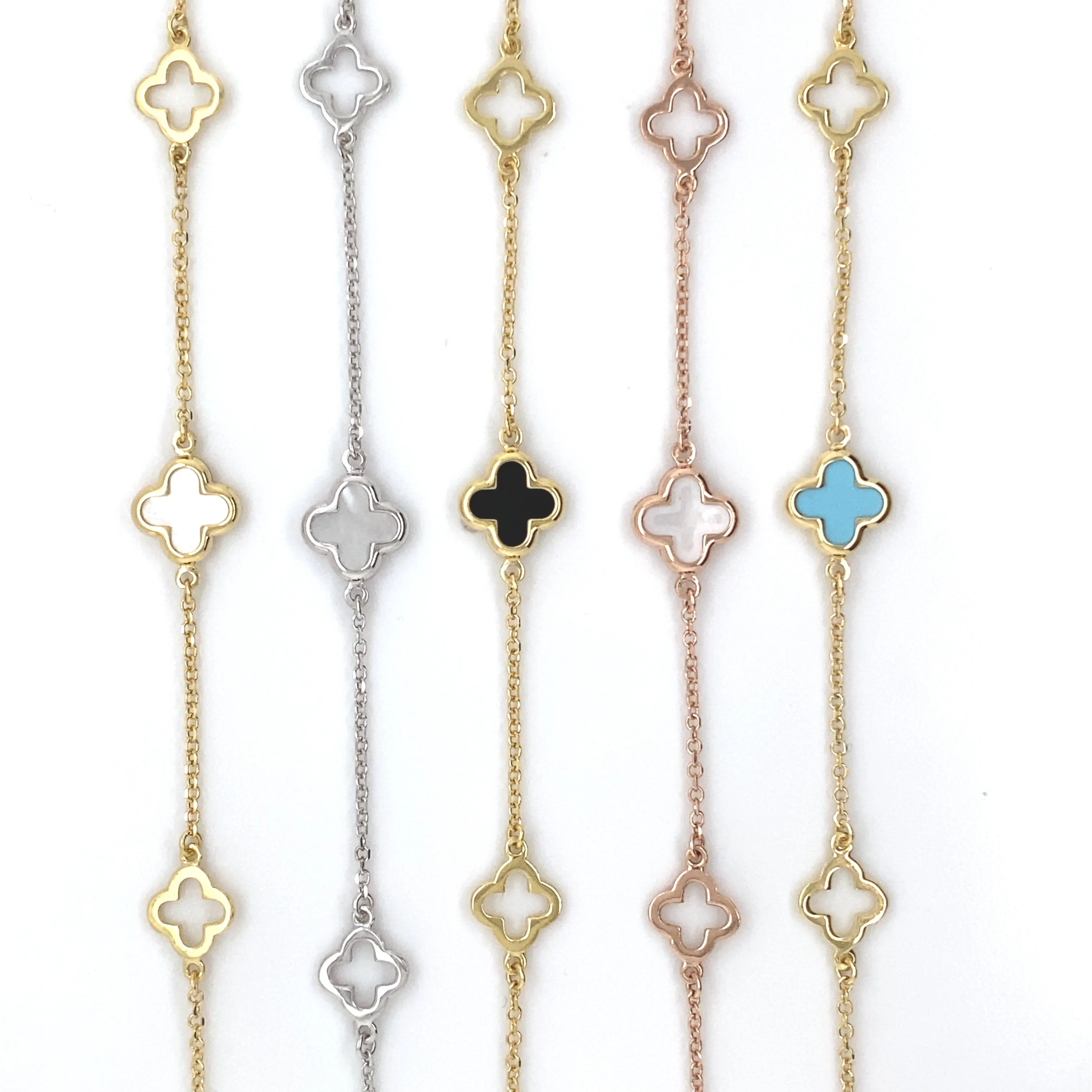 9ct Gold 3 Station Turquoise Clover/Quatrefoil Bracelet