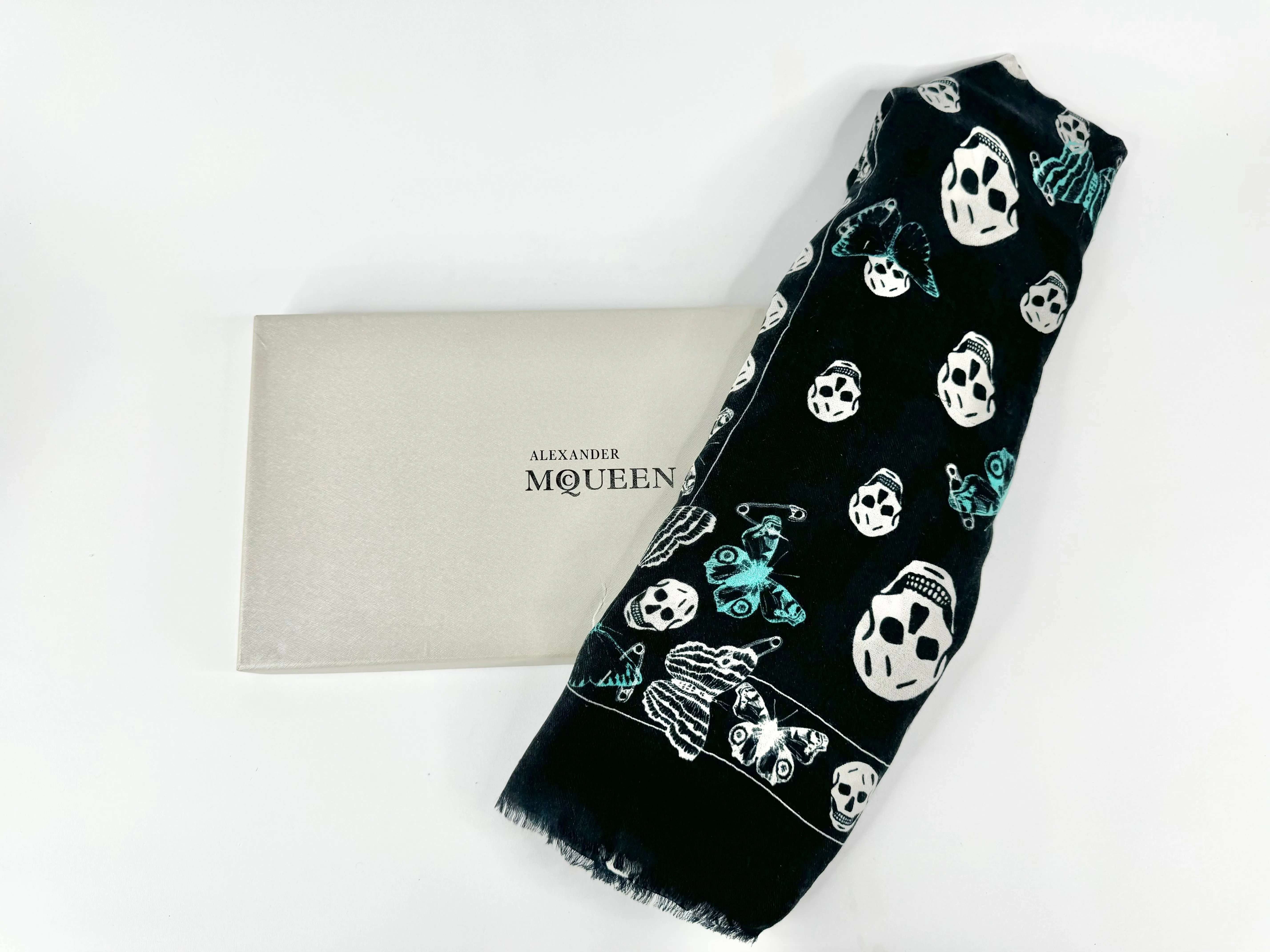 Alexander McQUeen Black Seasonal Butterfly & Skull Scarf