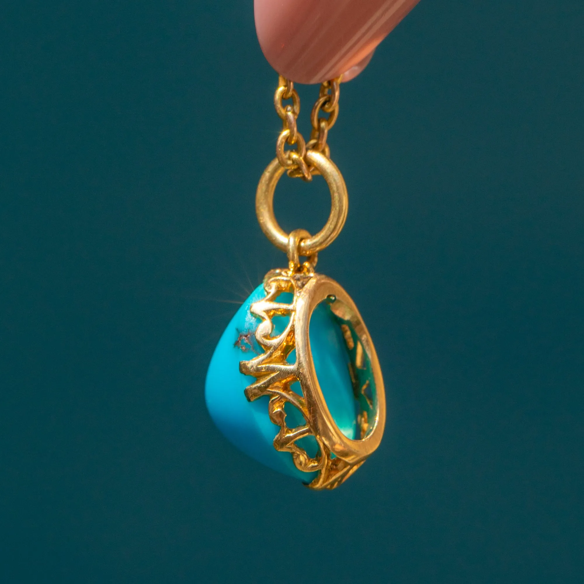 Antique 18ct Gold Turquoise Sugarloaf Charm