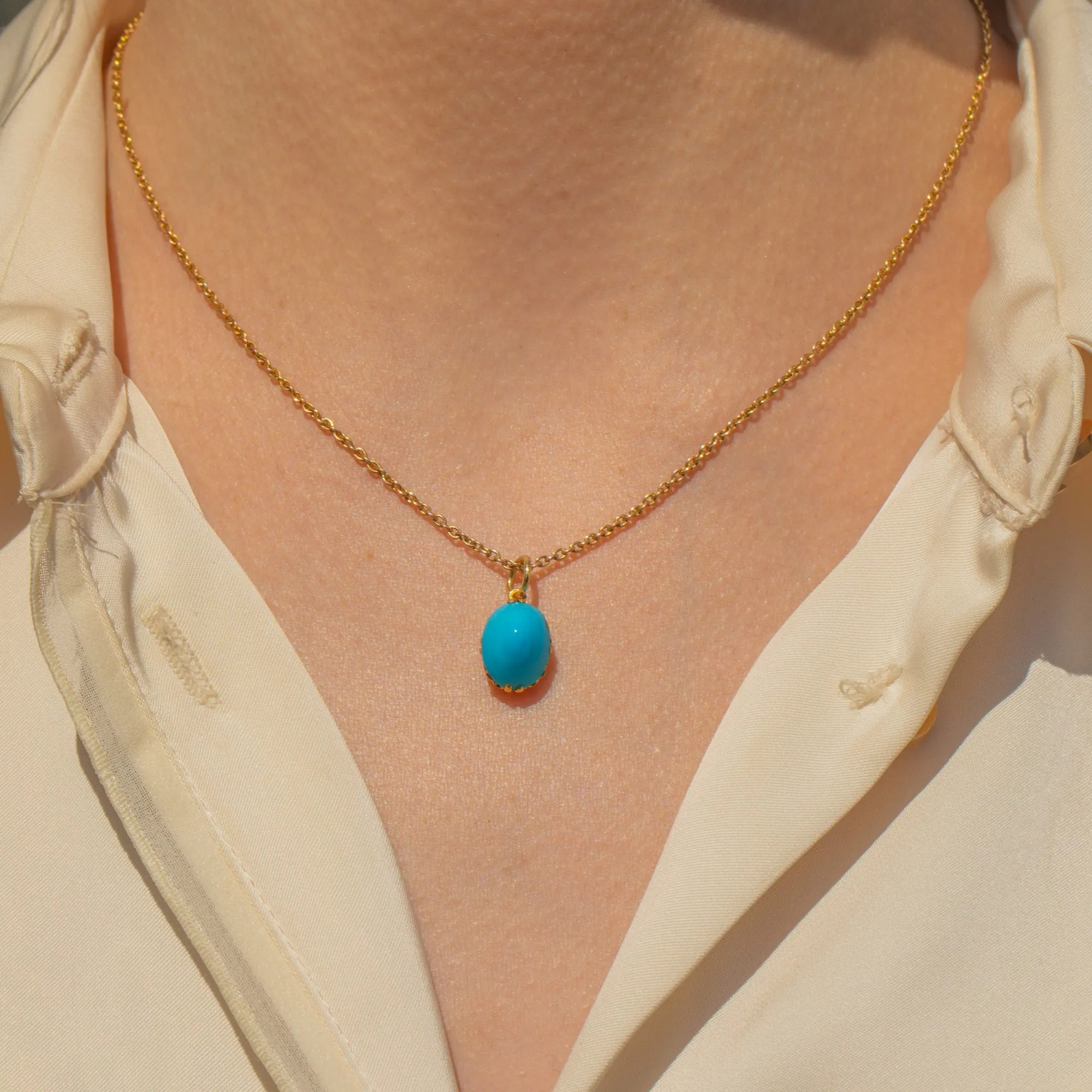 Antique 18ct Gold Turquoise Sugarloaf Charm