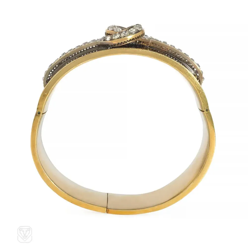 Antique French diamond and black enamel cuff bracelet