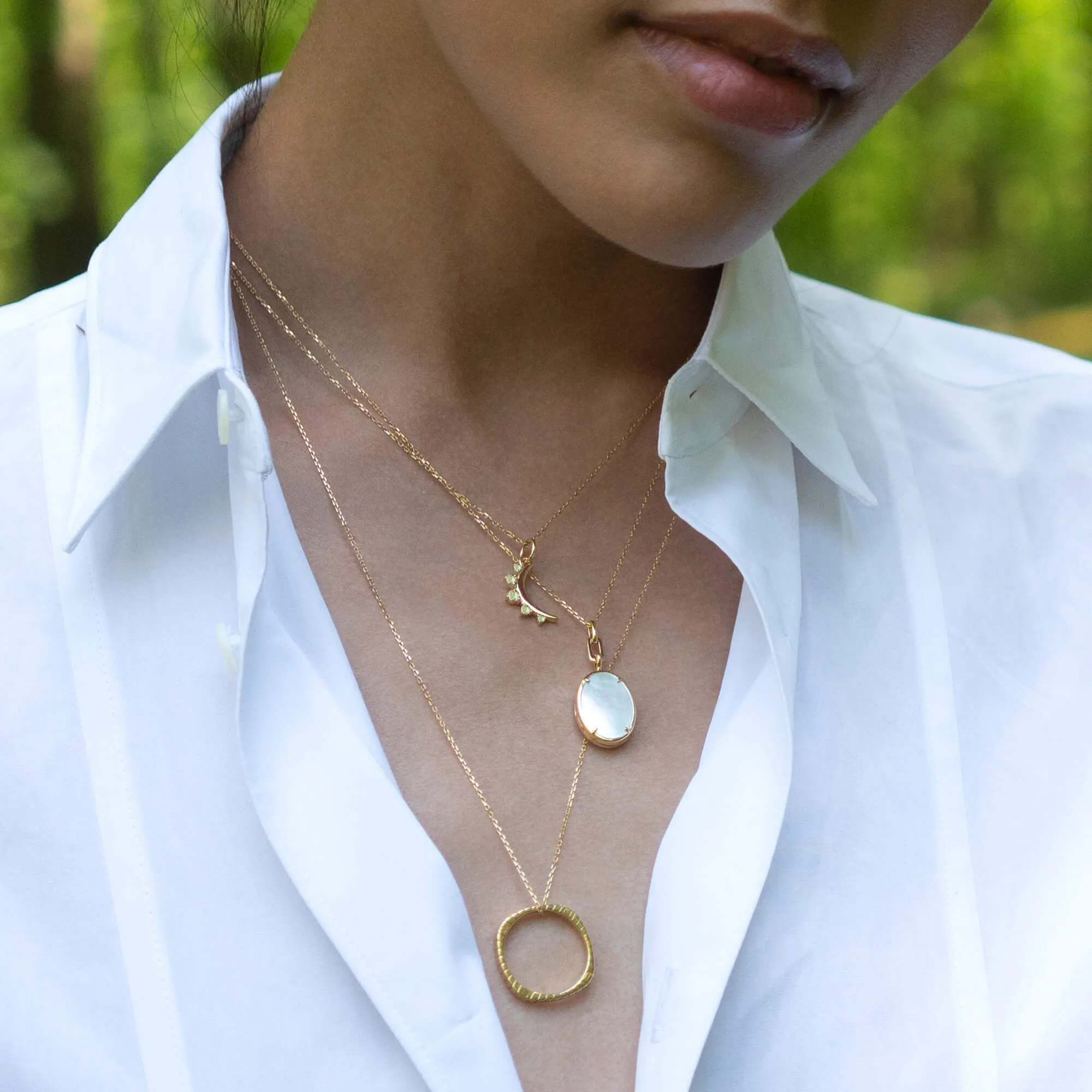 August Peridot "Moon" 18K Gold Birthstone Necklace