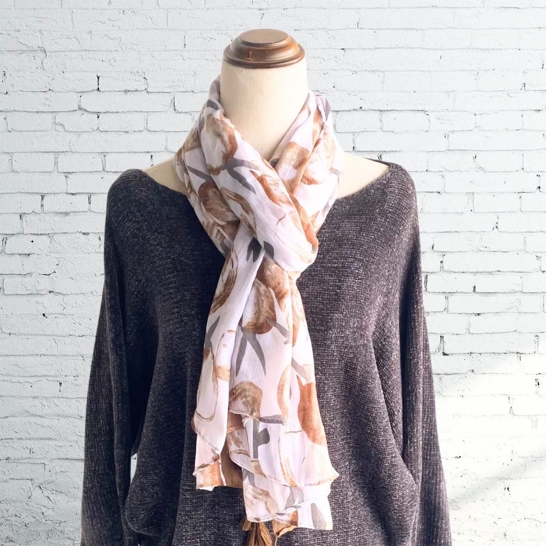 Autumn Flower Brown n Grey Scarf