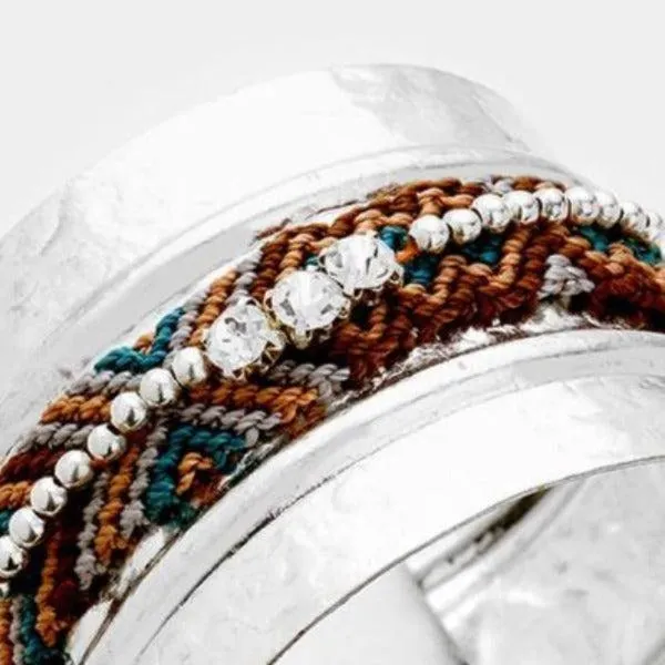 Aztec Pattern Crochet Lined Metal Cuff Bracelet