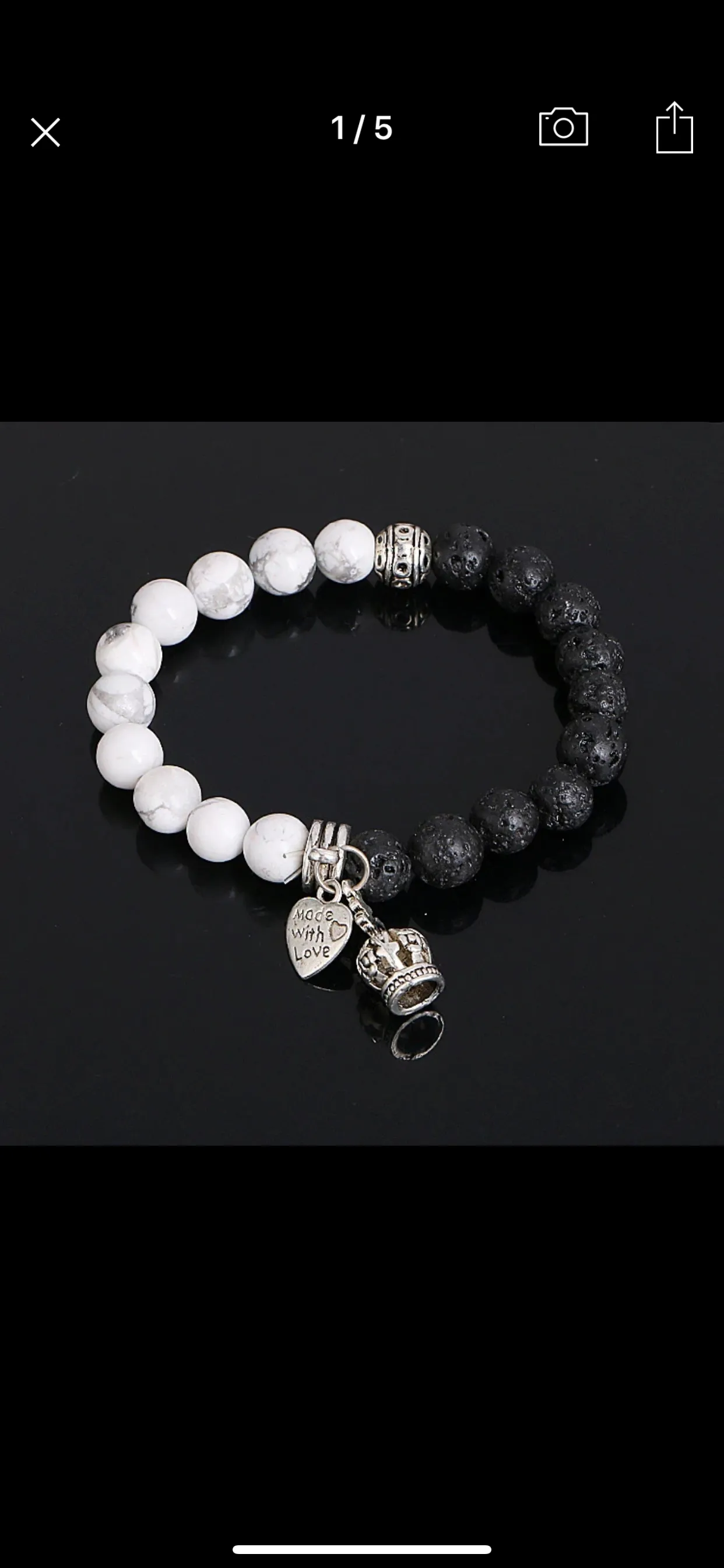 Black lava rock and white turquoise crown bracelet