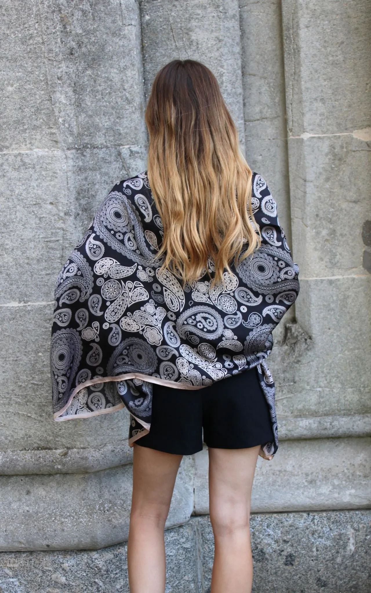 Black Silk Scarf With Paisley Design