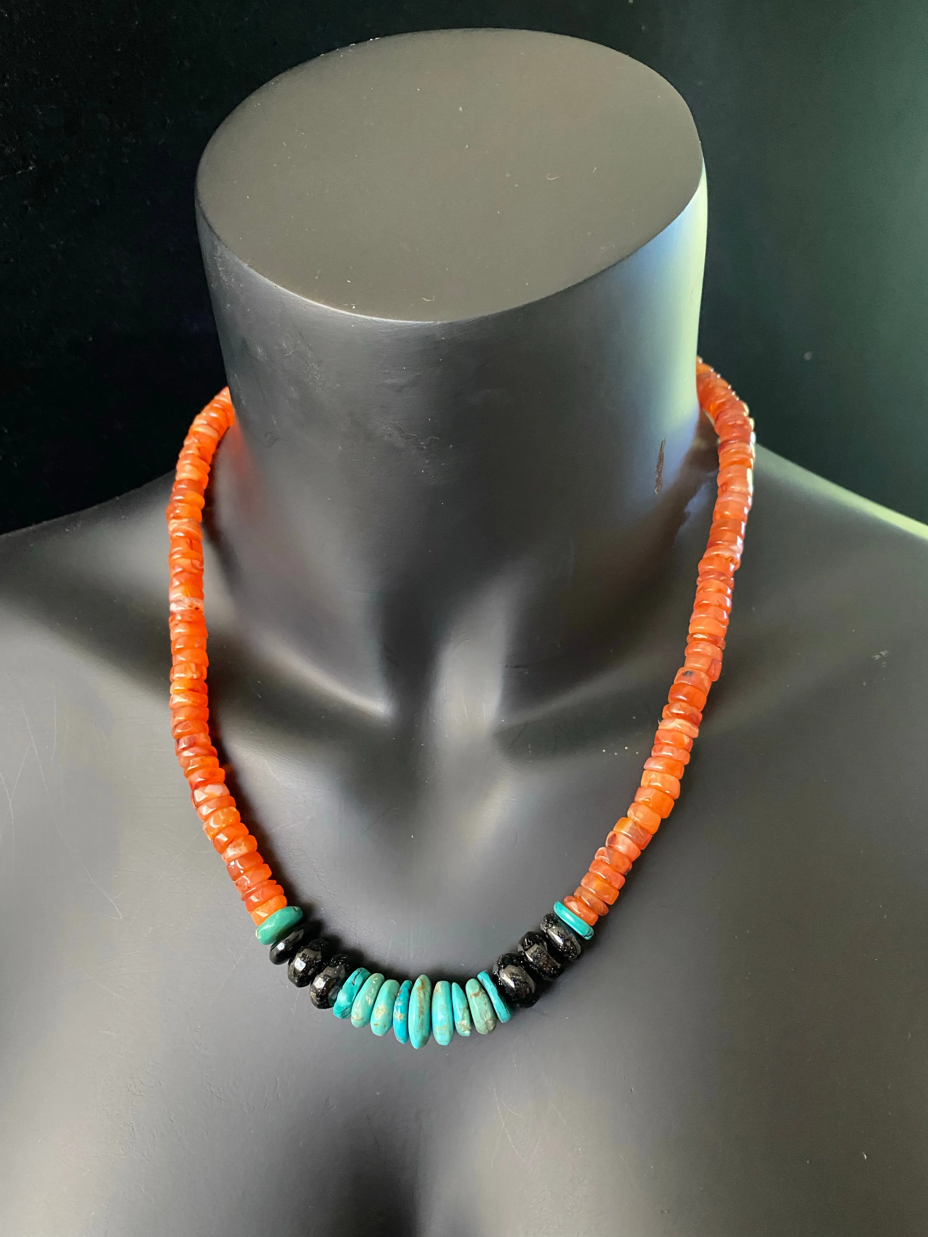Carnelian, Onyx and Turquoise Necklace