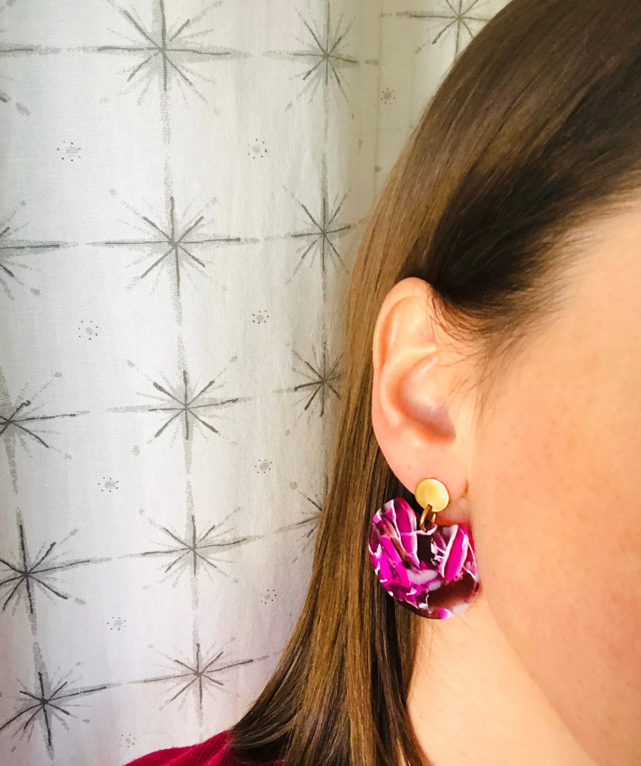 Coral Orange Multi Color Acrylic Lucite Big Dangle Statement Earrings - Hanna