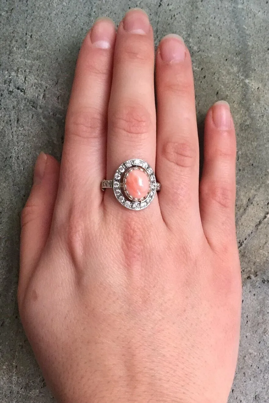 Coral Ring - Pink Oval Ring - Vintage Statement Ring