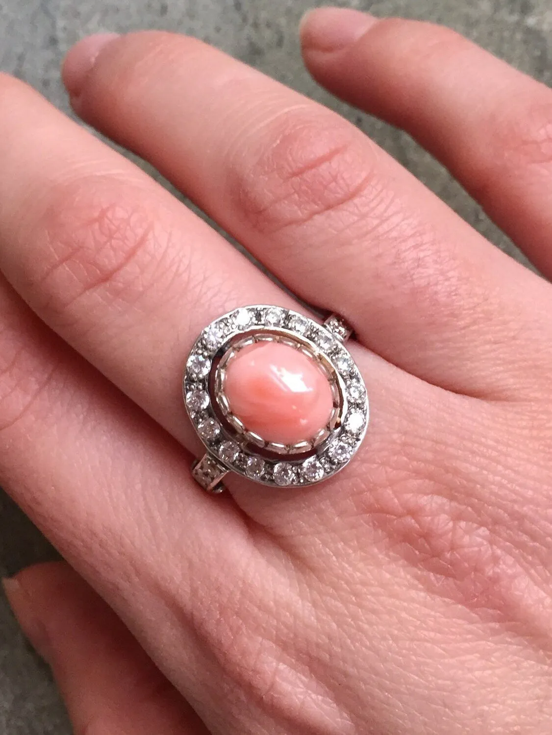 Coral Ring - Pink Oval Ring - Vintage Statement Ring