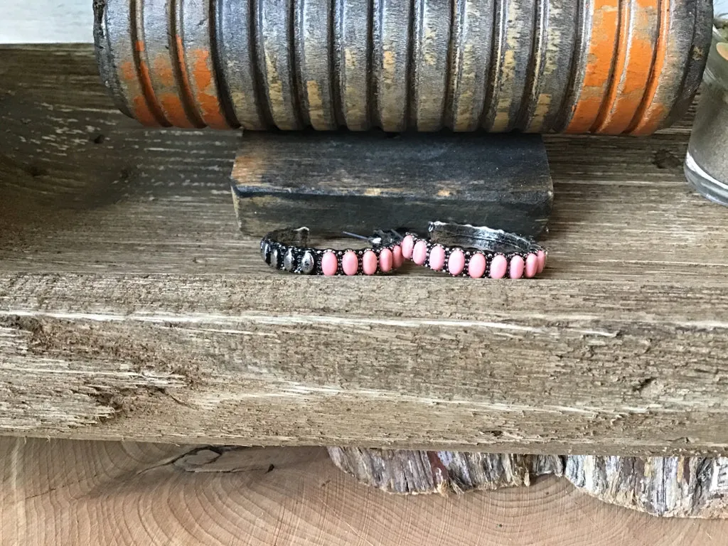 Coral Stone Hoop Earrings