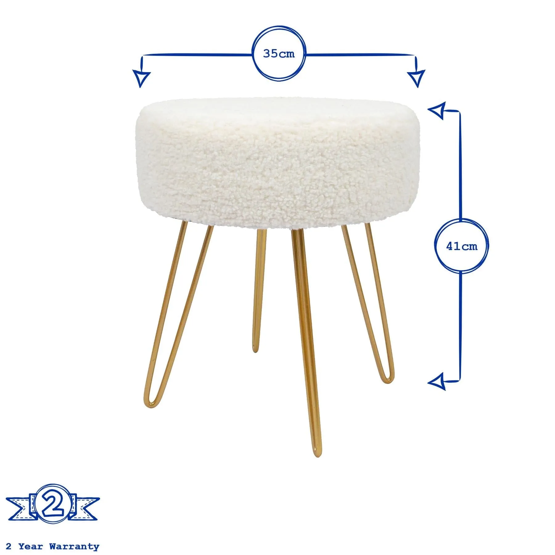 Cream H41 x D35cm Round Boucle Footstool - By Harbour Housewares