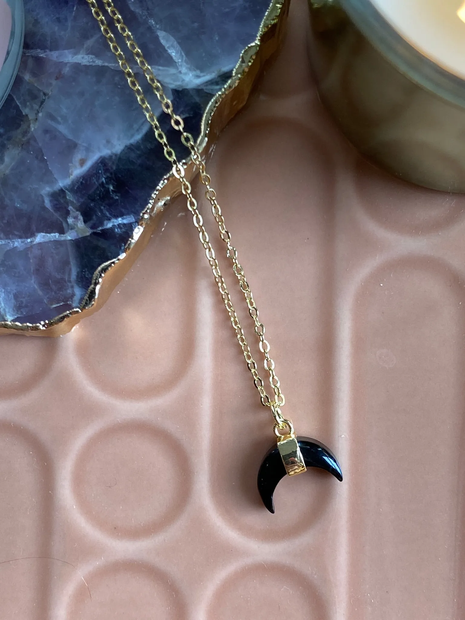 Crescent Moon Crystal Necklace | Onyx