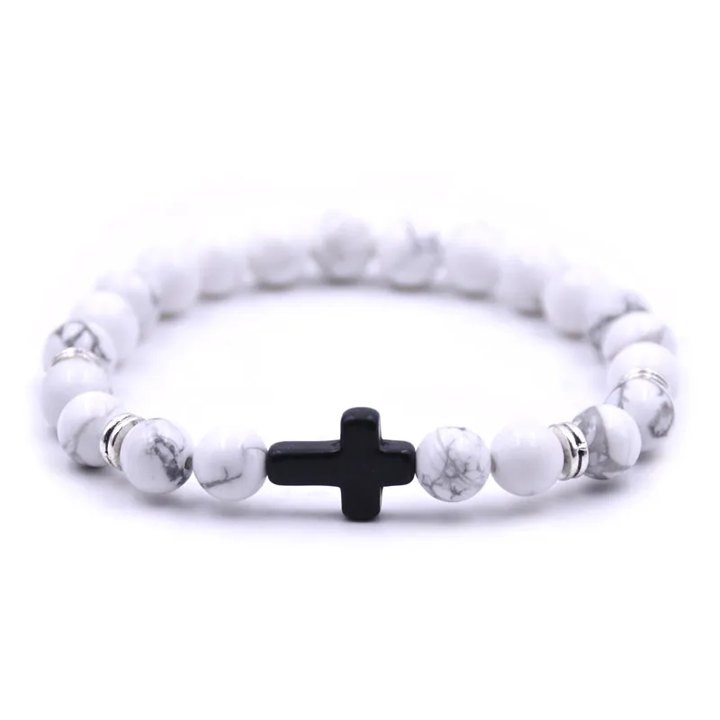 Cross Bead Bracelet <br> Marble White