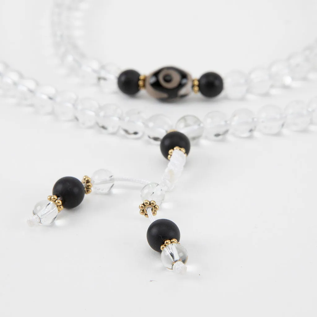 Crystal & Dzi Bead Mala Necklace
