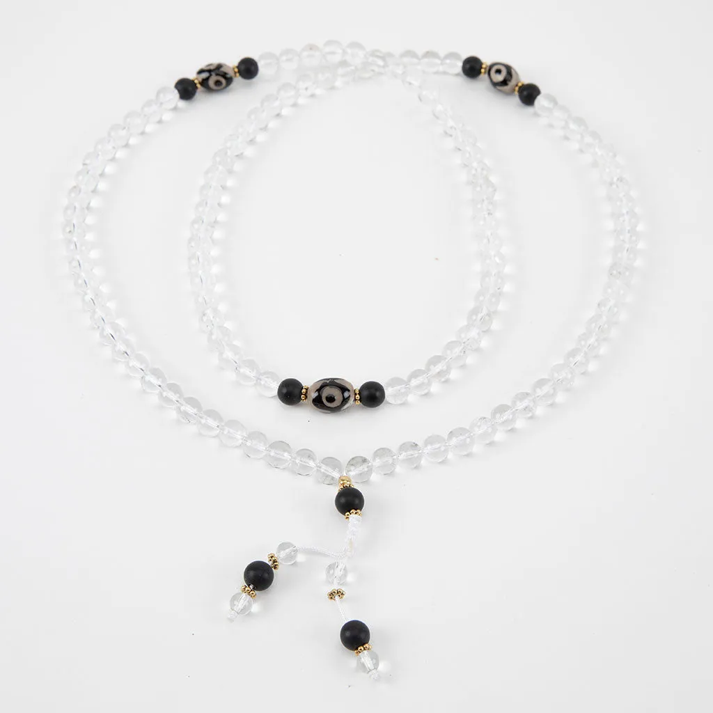 Crystal & Dzi Bead Mala Necklace