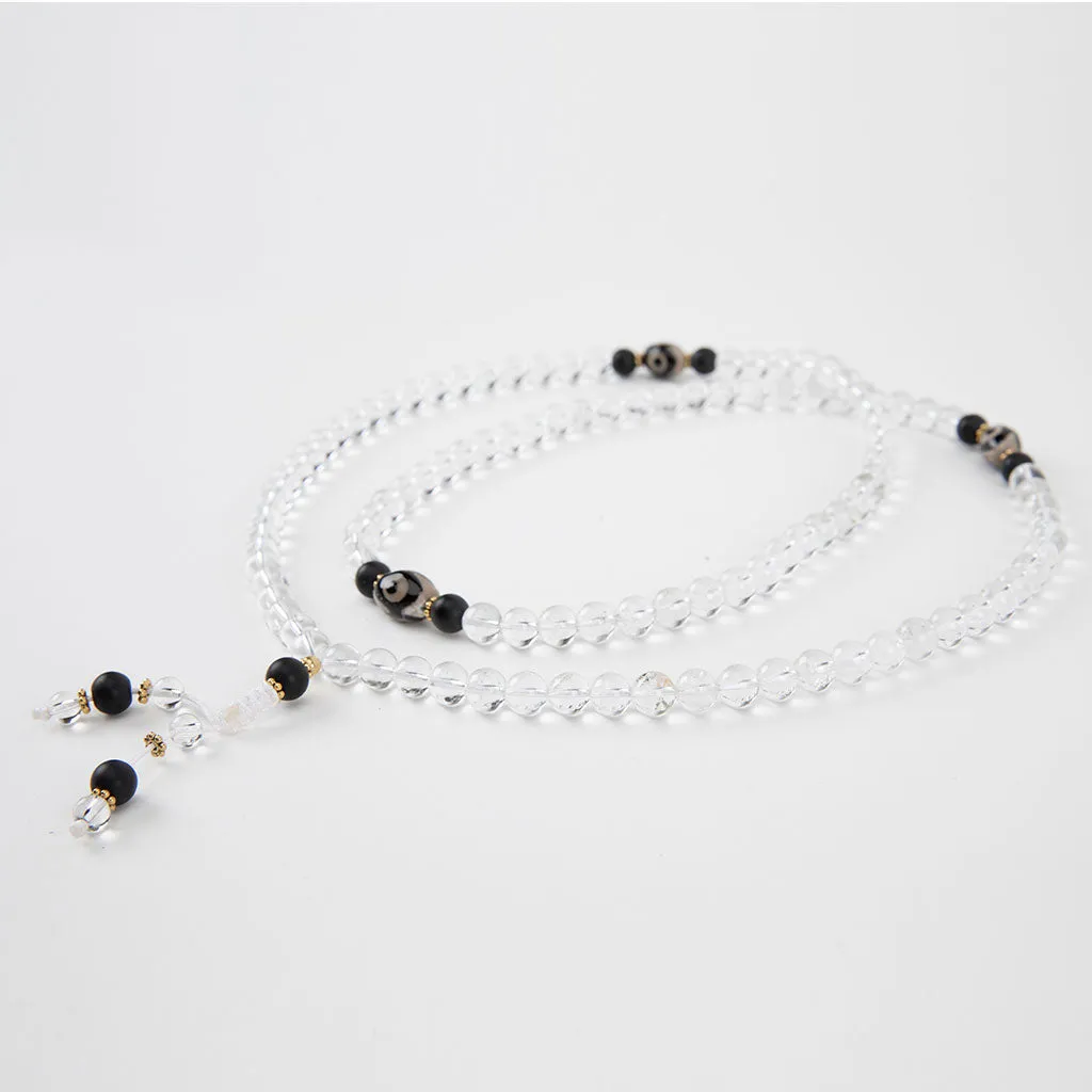 Crystal & Dzi Bead Mala Necklace