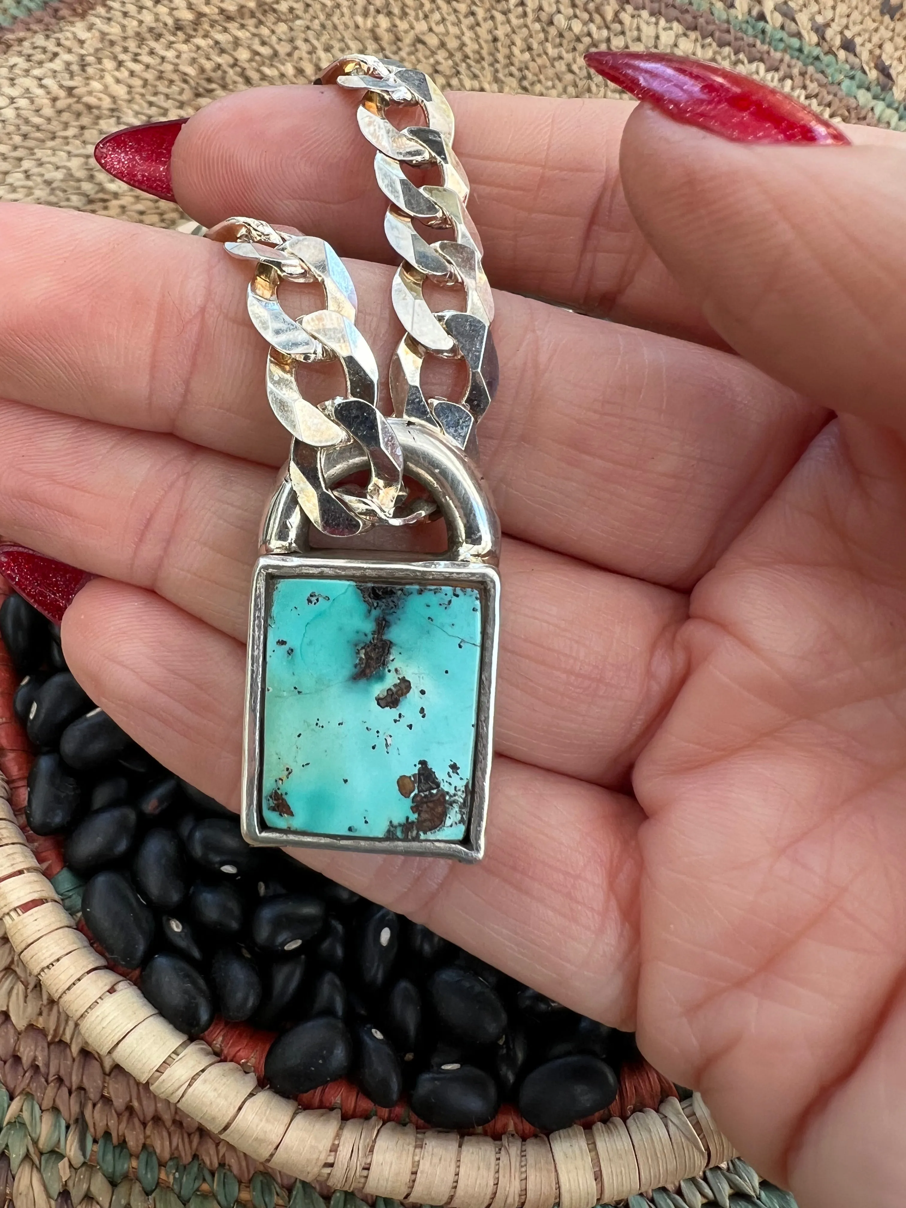 Curb Chain Turquoise Pad Lock