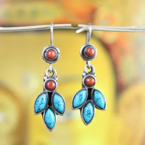 Dangling Turquoise and Coral Earrings