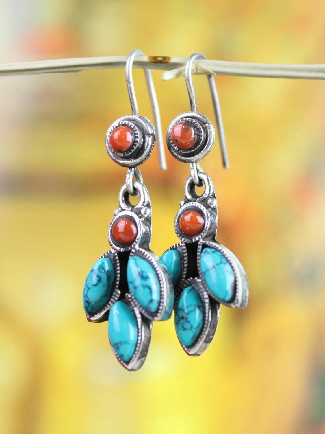 Dangling Turquoise and Coral Earrings