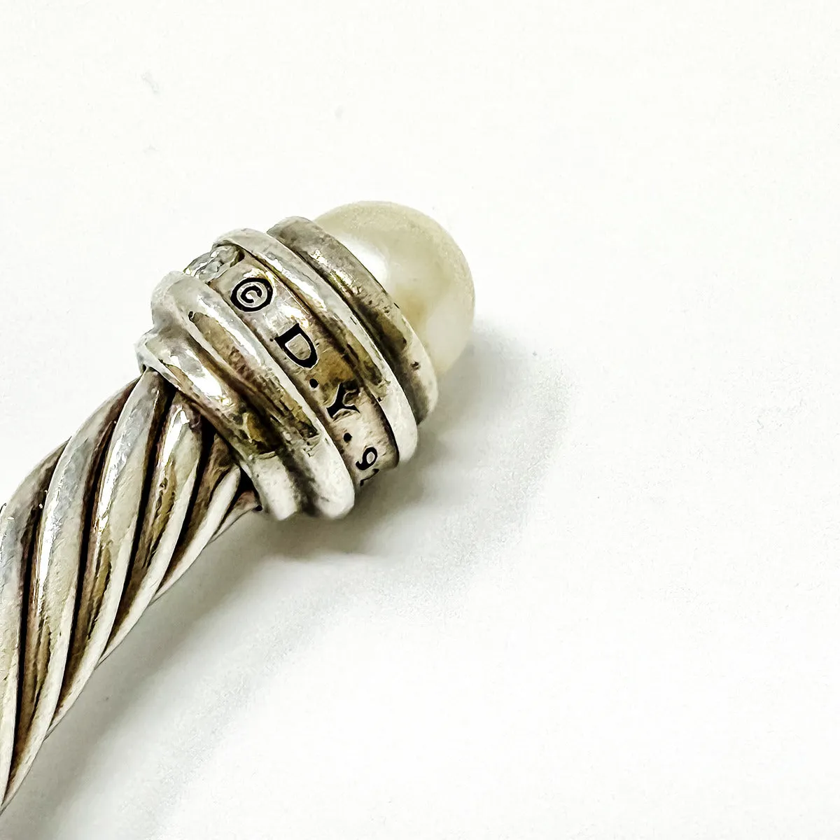 David Yurman Cable Cuff Bracelet with Pearl Caps and Diamonds