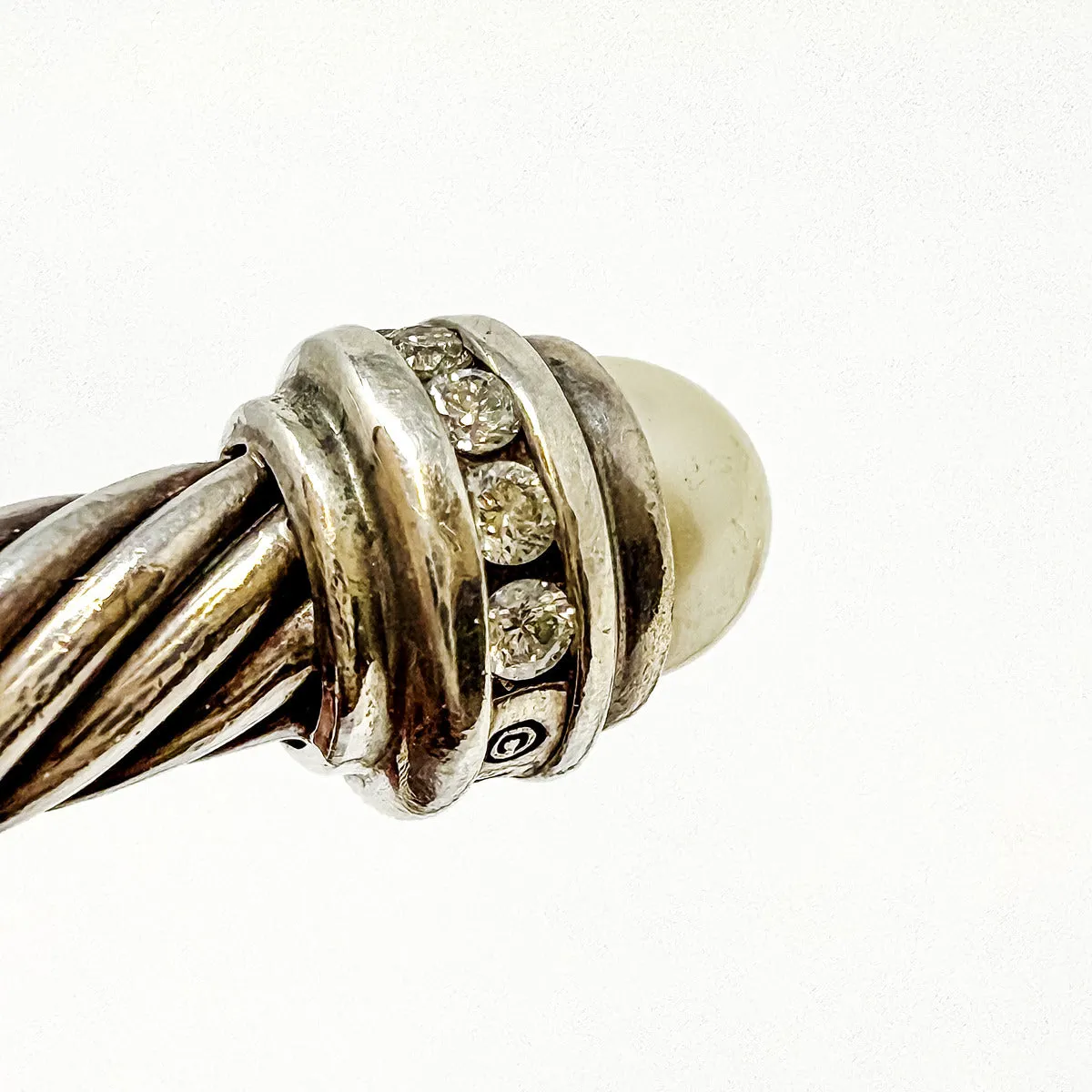 David Yurman Cable Cuff Bracelet with Pearl Caps and Diamonds