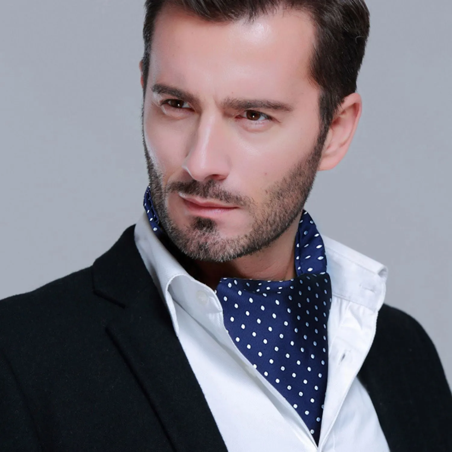 Dot Ascot Cravat Scarf - B-BLUE POLKA DOT02