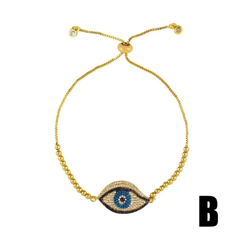 Drip Oil Color Copper Inlay Zircon Blue Eye Bracelet Nhas156964