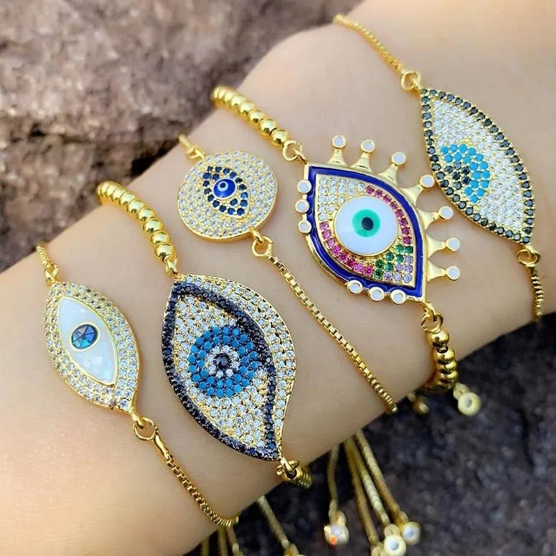 Drip Oil Color Copper Inlay Zircon Blue Eye Bracelet Nhas156964