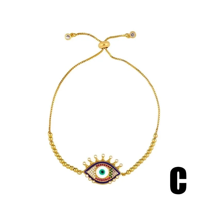 Drip Oil Color Copper Inlay Zircon Blue Eye Bracelet Nhas156964