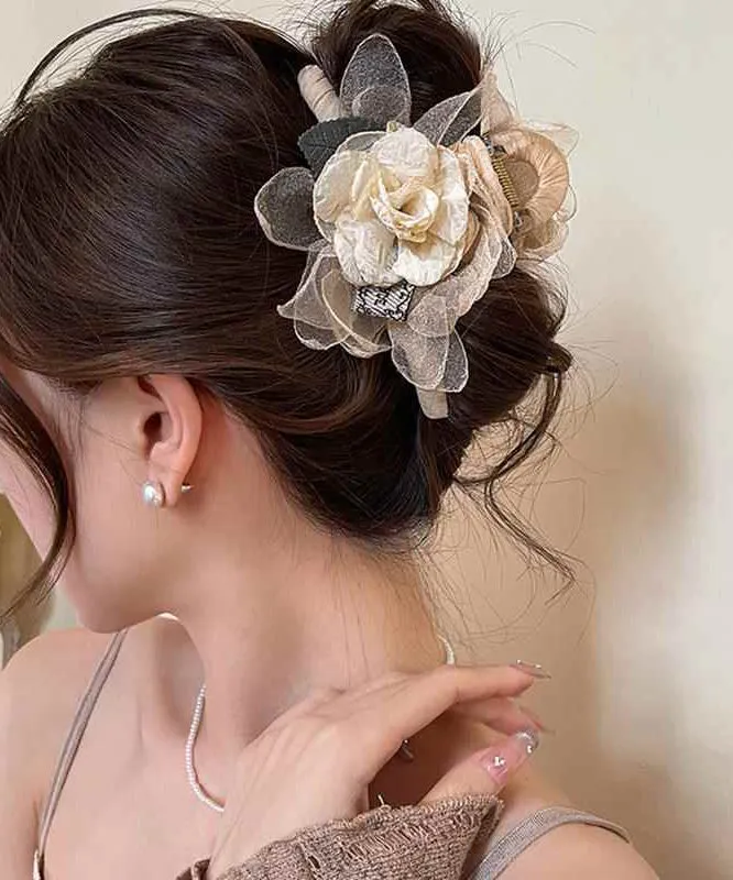 Elegant Champagne Metal Tulle Rose Hairpin RA032