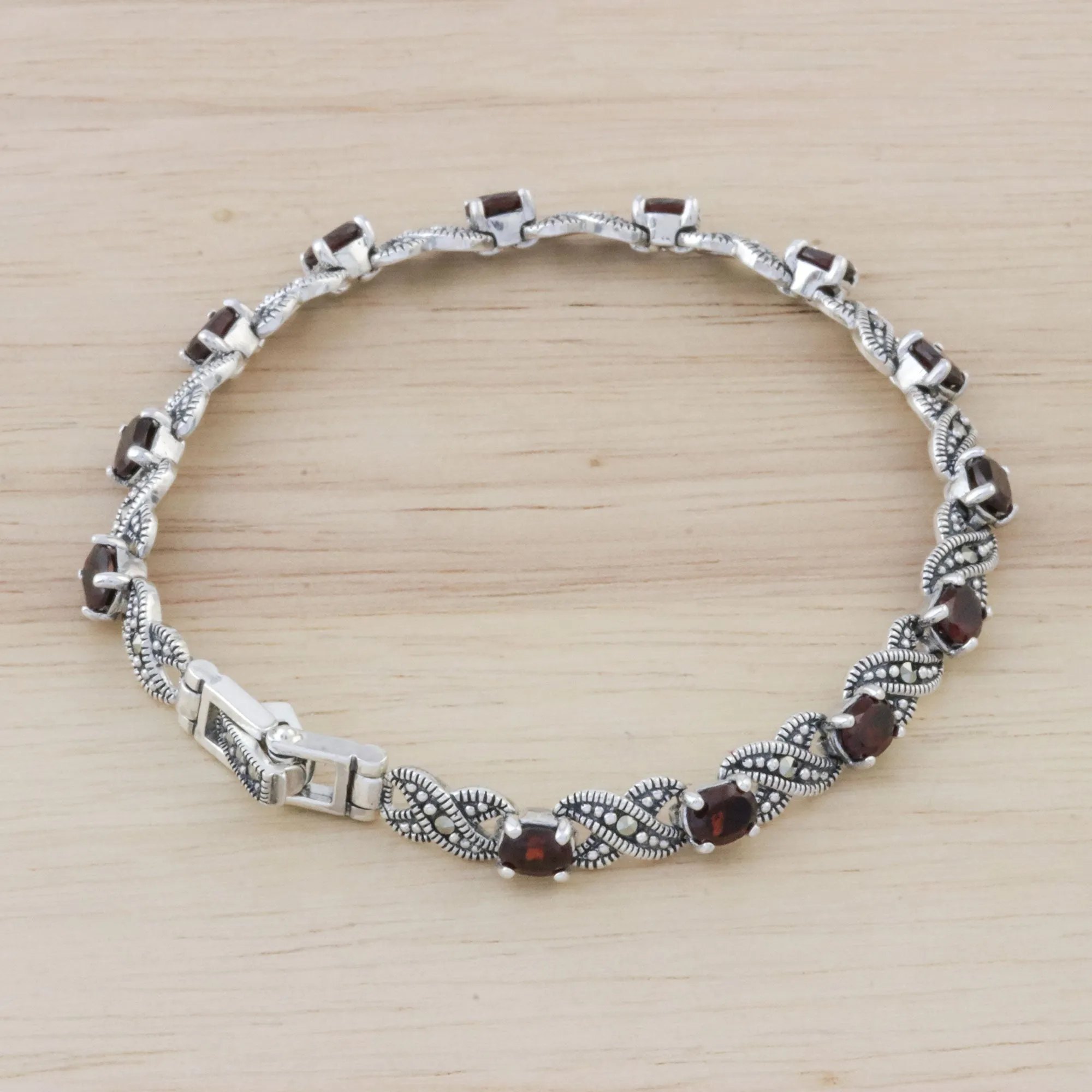 Enchanting Scarlet Garnet Silver Link Bracelet
