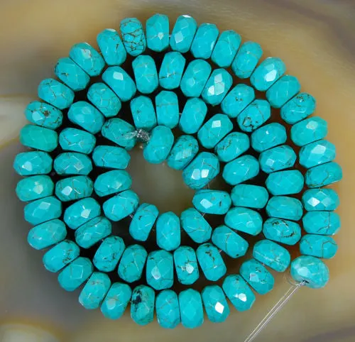 Faceted Green Turquoise Rondelle Gemstone Round Loose Beads on a 15.5" Strand