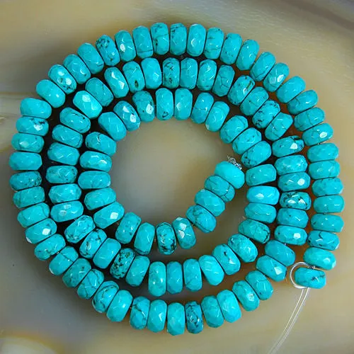 Faceted Green Turquoise Rondelle Gemstone Round Loose Beads on a 15.5" Strand